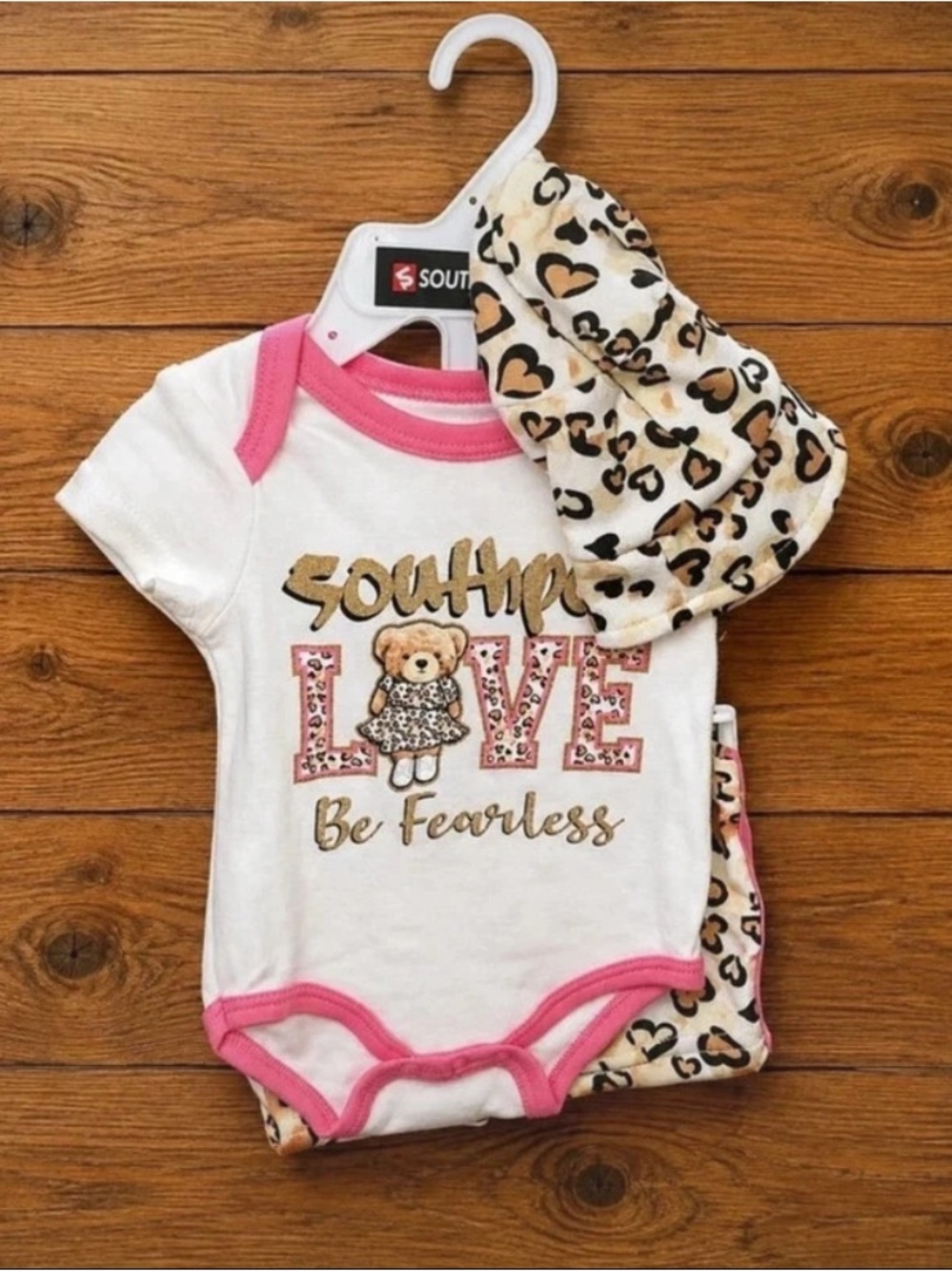 South Pole White & Pink 'Love Be Fearless' Bodysuit with Leopard Hat